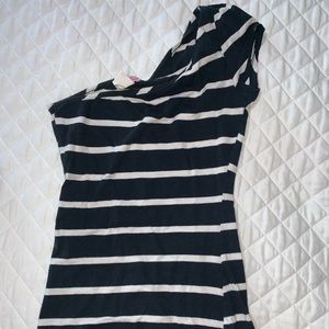 One shoulder black and white stripe top
